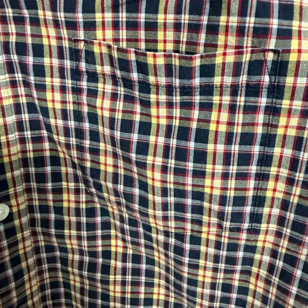 J. Crew Men's Casual Button Down Shirt Black Yellow Red Plaid Slim Fit Preppy XL